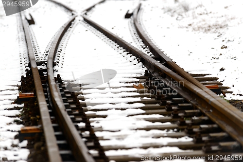 Image of Railroad tracks in the snow
