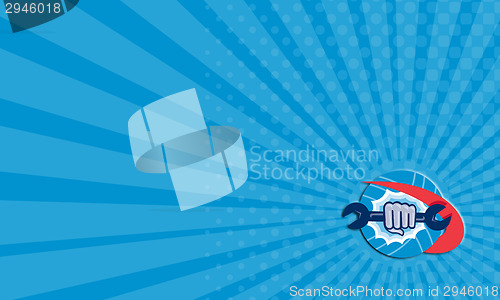Image of Business card Mechanic Hand Holding Spanner Punching