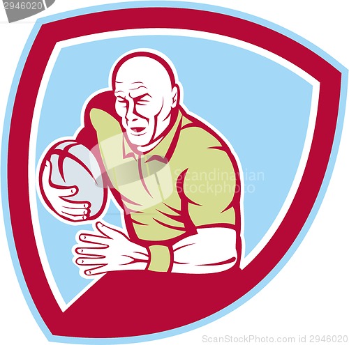 Image of Rugby Player Running Charging Shield Cartoon