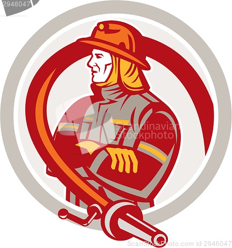 Image of Fireman Firefighter Standing Folding Arms Circle