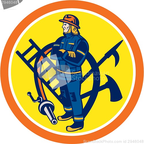 Image of Fireman Firefighter Fire Hose Ladder Circle