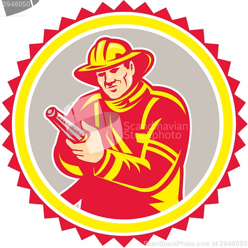 Image of Fireman Firefighter Aiming Fire Hose Rosette