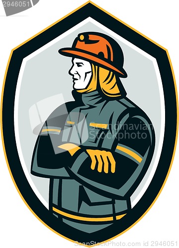 Image of Fireman Firefighter Arms Folded Shield Retro