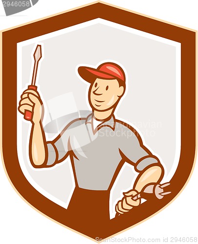 Image of Electrician Screwdriver Plug Shield Cartoon