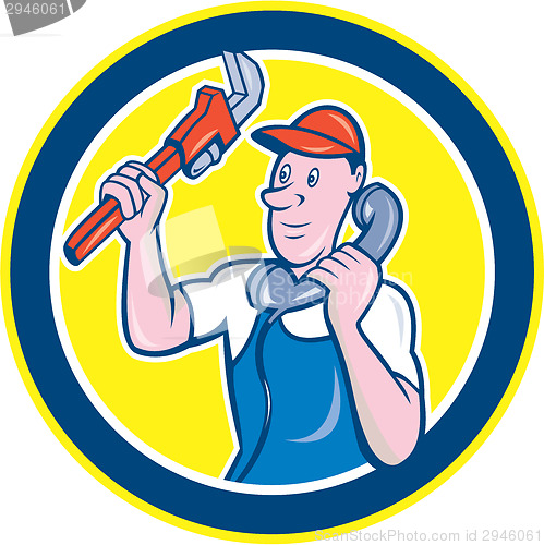 Image of Plumber Monkey Wrench Telephone Circle Cartoon