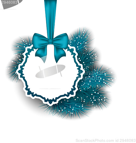 Image of Xmas gift card with ribbon and fir branches