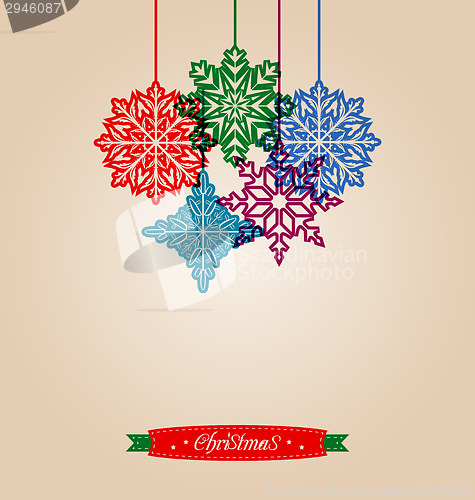 Image of Christmas vintage card with snowflakes 