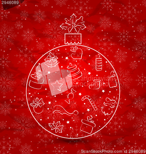 Image of Abstract ball made in Christmas hand drawn elements, snowflakes 