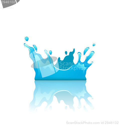 Image of Blue water splash crown with reflection, isolated on white backg