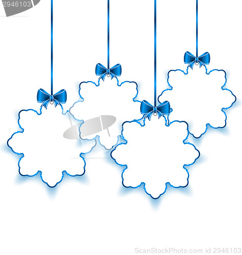 Image of Set Christmas paper snowflakes with bows, isolated on white back