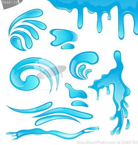 Image of Water drops, splashing waves, surge, puddle, ripples, set isolat