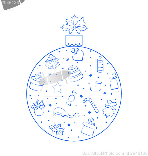 Image of Abstract ball made in xmas hand drawn elements, isolated on whit