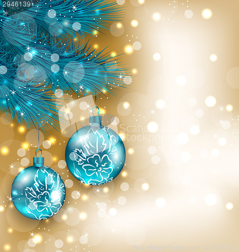 Image of New Year decoration with  hanging balls on fir twigs