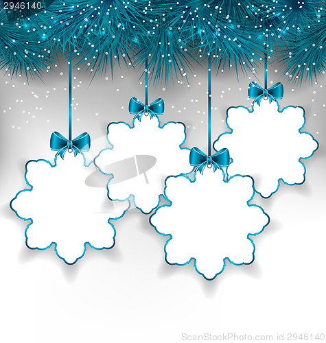 Image of Set Christmas paper snowflakes with copy space for your text 