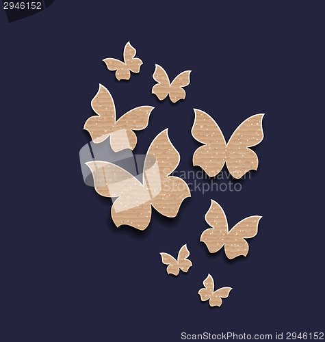 Image of Dark background with butterflies made in carton paper