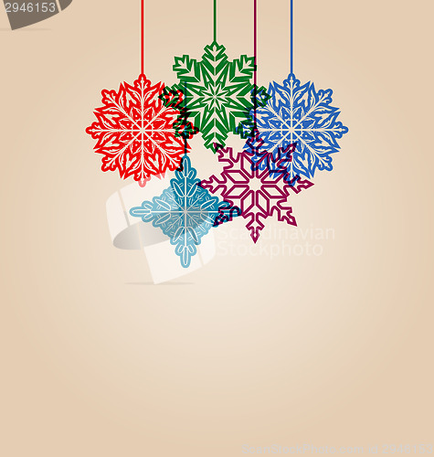 Image of Christmas vintage card with snowflakes 