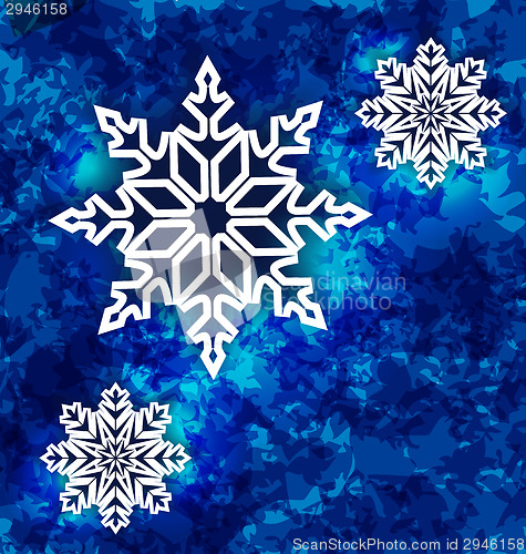 Image of Christmas set snowflakes on dark blue grunge background