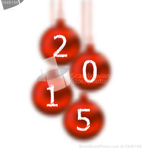 Image of Happy new year 2015 in hanging glass ball on white background