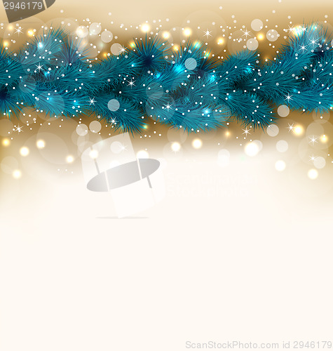 Image of Christmas shimmering background with fir twigs, copy space for y