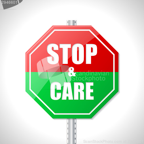 Image of Stop and care traffic sign