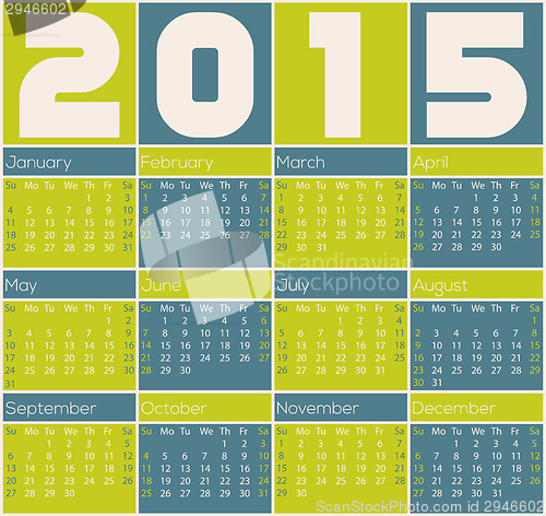 Image of 2015 calendar design with color rectangles