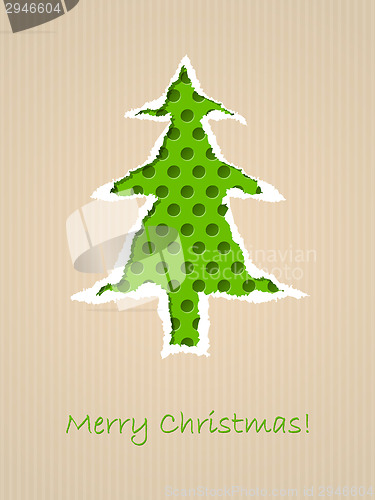 Image of Ripped paper christmas card with dotted green tree