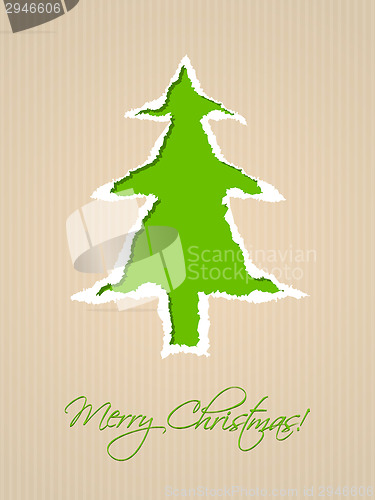 Image of Ripped paper christmas card design in green