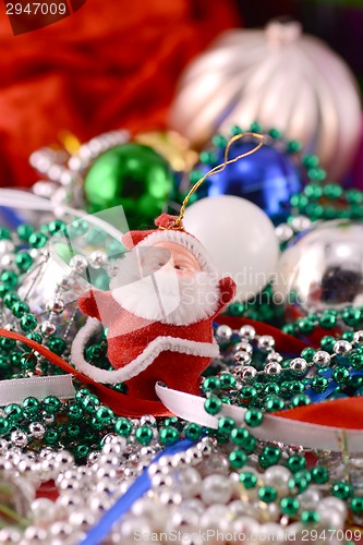 Image of Santa Claus with Christmas toys, new year decoration