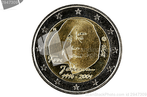 Image of Obverse 2 Euro coins with the image of the well-known Finnish au