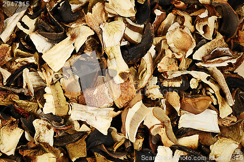 Image of top view of mixed dried mushrooms