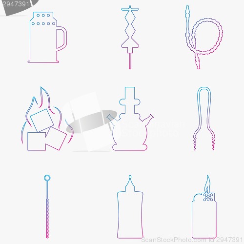 Image of Contour gradient vector icons for hookah. Accessories and components