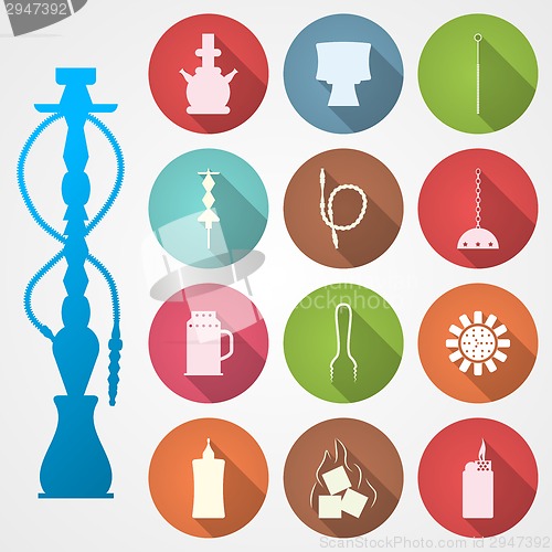 Image of Colored vector icons for hookah and accessories