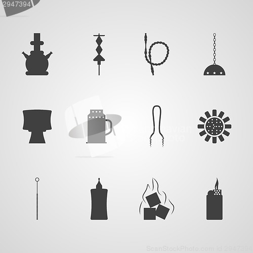 Image of Black vector icons for hookah accessories