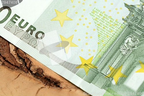 Image of Close up macro detail of euro money banknotes