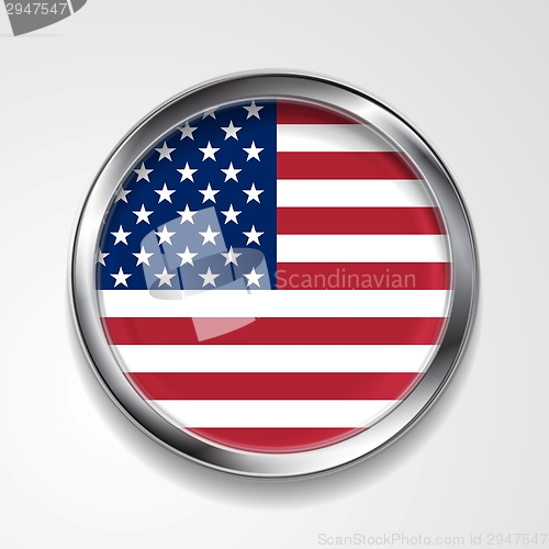 Image of Abstract button with metallic frame. USA flag