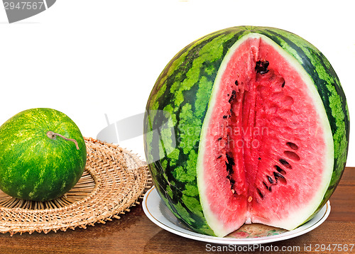 Image of The ripe cut water-melon on a white background.