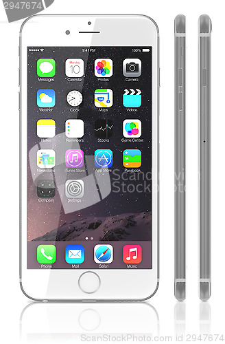 Image of new Silver iPhone 6 Plus with view side