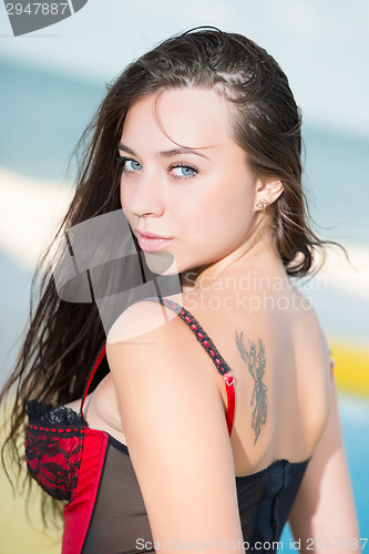 Image of Portrait of alluring young brunette