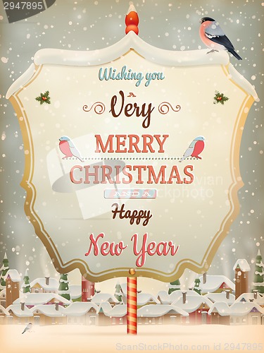 Image of Christmas Vintage street with Signboard. EPS 10
