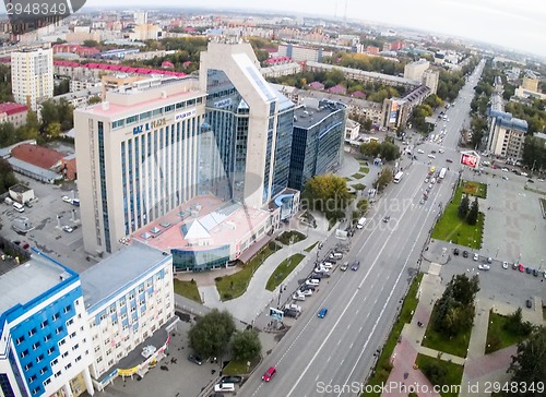 Image of Gazprom building and Respubliki street. Tyumen