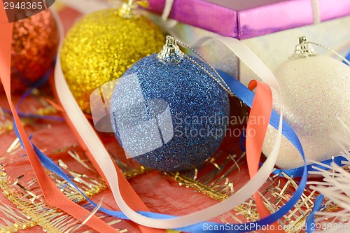 Image of christmas balls set, new year holiday card