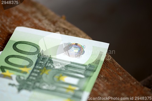 Image of Close up macro detail of euro money banknotes