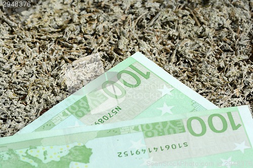 Image of Close up of many european hundred euros - 100