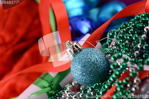 Image of blue balls, christmas card, new year card