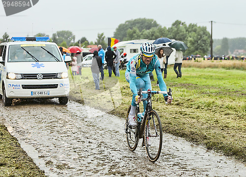 Image of The Cyclist Alessandro Vanotti on a Cobbled Road - Tour de Franc