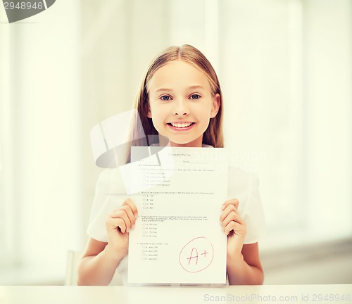 Image of girl with test and grade at school