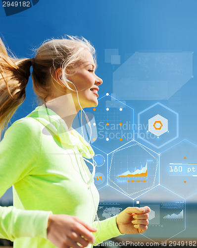 Image of smiling young woman exercising outdoors