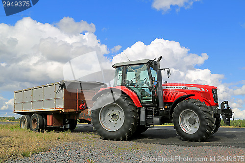 Image of Massey Ferguson 7465 Agricultural Tractor Parked by Field