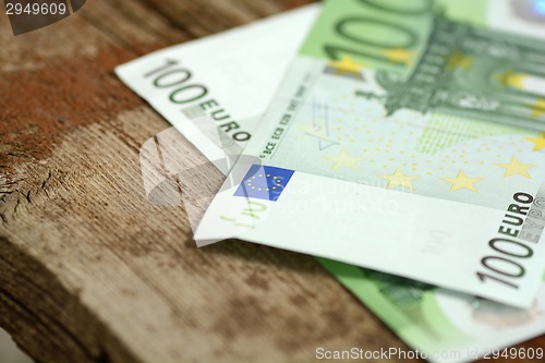 Image of Close up macro detail of euro money banknotes