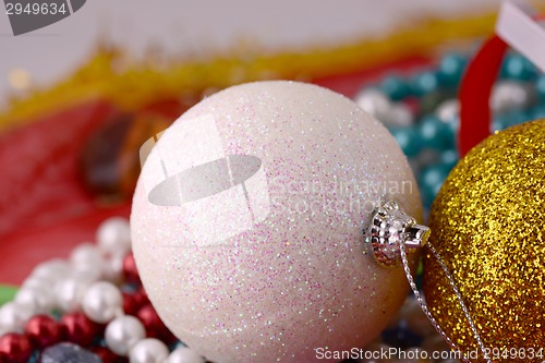 Image of christmas balls set, new year holiday card